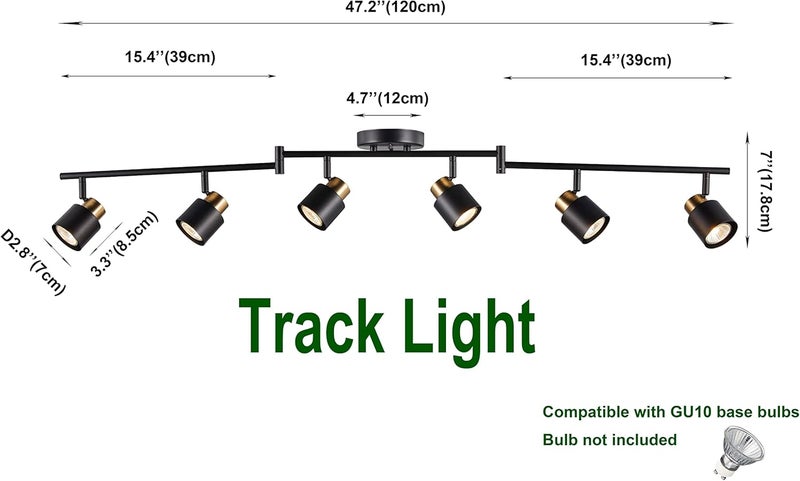 CRAFTRONOS 6 Light Foldable Track Lighting Kit, Matt Black Brass Finish Adjustable with Moden Flush Mount Ceiling Spotlight for Kitchen,Dining,Living Room,Home Improvement - Image 3